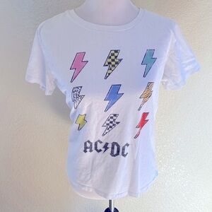 AC/DC Band Tee Shirt Cotton White Short Sleeve Printed 100% Cotton: Medium